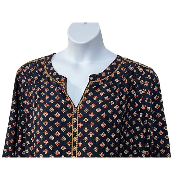 J. JILL WOMENS TOP PLUS SIZE 2X V-NECK POPOVER GEO PRINTED BOHO BLOUSE NAVY - Picture 4 of 11